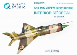 Quinta Studio QD48129 MiG-21PFM (grey color panels) 3D-Printed & coloured Interior on decal paper (for Eduard kit) 1/48
