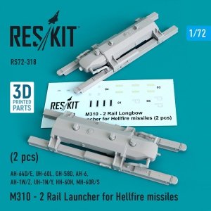 RESKIT RS72-0318 M310 - 2 RAIL LAUNCHER FOR HELLFIRE MISSILES (2 PCS) 1/72