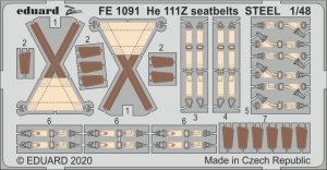 Eduard FE1091 He 111Z seatbelts STEEL 1/48 ICM