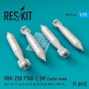 RESKIT RS72-0141 RBK-250 PTAB-2,5M CLUSTER BOMBS (4 PCS) 1/72