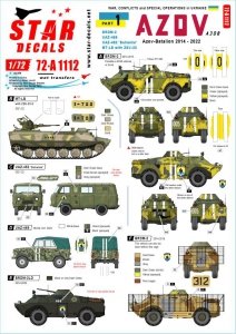 Star Decals 72-A1112 War in Ukraine #1 AZOV-Batalion 2014-2022. BRDM-2, UAZ-469, UAZ-452 Buhanka and MT-LB with ZSU-23 gun 1/72