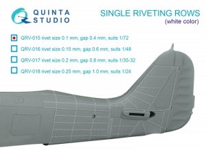 Quinta Studio QRV-015 Single riveting rows (rivet size 0.10 mm, gap 0.4 mm, suits 1/72 scale), White color, total length 6.7 m/22 ft