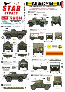 Star Decals 72-A1044 Vietnam 3. CMP C15TA, V-100 Commando, M151 Mutt, M35A1 Truck, M8 Greyhound, Panhard AML 178 1/72