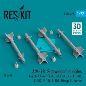 RESKIT RS72-0477 AIM-9B Sidewinder missiles (4 pcs) (3D Printed) 1/72