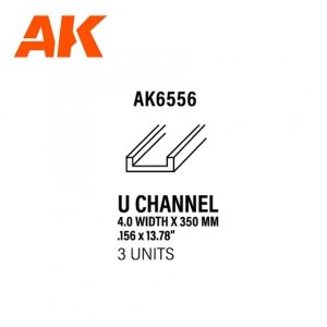 AK Interactive AK6556 U CHANNEL 4.0 WIDTH X 350MM – STYRENE U CHANNEL – (3 UNITS)