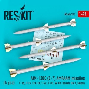 RESKIT RS48-0367 AIM-120C (C-7) AMRAAM MISSILES (4 PCS) 1/48