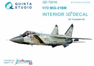 Quinta Studio QD72016 MiG-31BM 3D-Printed & coloured Interior on decal paper (for Trumpeter kit) 1/72