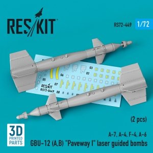 RESKIT RS72-0449 GBU-12 (A,B) PAVEWAY I LASER GUIDED BOMBS (2 PCS) (3D PRINTED) 1/72