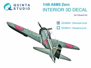 Quinta Studio QD48609 A6M5 Zero (Mitsubishi Production) 3D-Printed & coloured Interior on decal paper (Eduard) 1/48