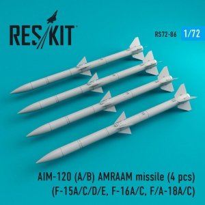 RESKIT RS72-0086 AIM-120 (A,B) AMRAAM MISSILES (4 PCS) 1/72