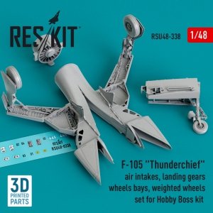 RESKIT RSU48-0338 F-105 Thunderchief air intakes, landing gears with wheels bays and weighted wheels set for Hobby Boss kit (3D Printed) 1/48
