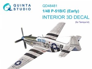 Quinta Studio QD48481 P-51B/C (Early) 3D-Printed coloured Interior on decal paper (Tamiya) 1/48