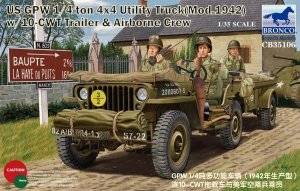 Bronco CB35106 US GPW 1/4 ton 4x4 Utility Truck Mod.1942 w/10-CWT Trailer & Airborne Crew (1:35)