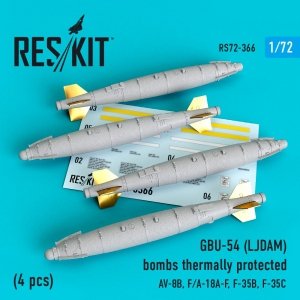 RESKIT RS72-0366 GBU-54 (LJDAM) BOMBS THERMALLY PROTECTED (4 PCS) 1/72