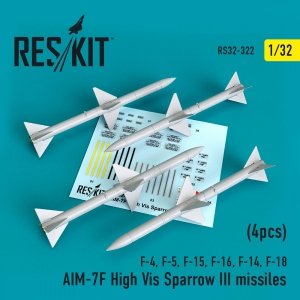 RESKIT RS32-0322 AIM-7F HIGH VIS SPARROW III MISSILES (4 PCS) 1/32