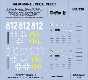 Weikert Decals DEC330 PzKpfw VI TIGER - 2nd Panzer Regiment, 2nd Panzer Division DAS REICH 1/35