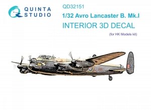 Quinta Studio QD32151 Avro Lancaster B. Mk.I 3D-Printed & coloured Interior on decal paper (HK Model) 1/32
