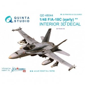 Quinta Studio QD72044 F/A-18C (early) 3D-Printed & coloured Interior on decal paper (Kinetic) 1/72