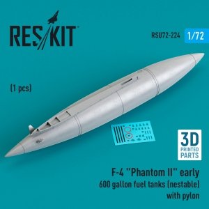 RESKIT RSU72-0224 F-4 PHANTOM II EARLY 600 GALLON FUEL TANK (NESTABLE) WITH PYLON (1 PCS) (3D PRINTED) 1/72