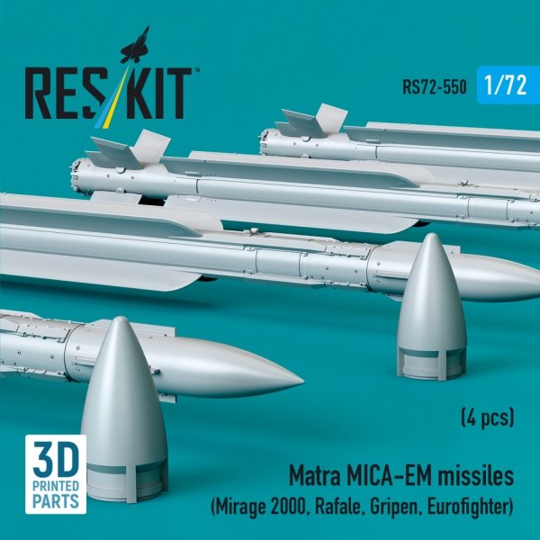 RESKIT RS72-0550 Matra MICA-EM missiles (4 pcs) (3D Printed) 1/72