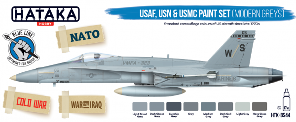 Hataka HTK-BS44 BLUE LINE – USAF, USN &amp; USMC paint set (modern greys) 8x17ml
