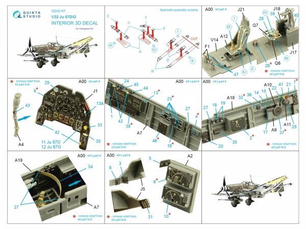 Quinta Studio QD32167 Ju 87D/G 3D-Printed &amp; coloured Interior on decal paper (Hasegawa) 1/32