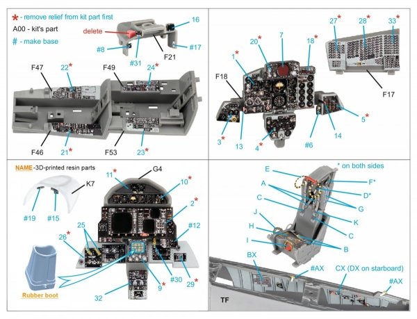 Quinta Studio QD+48342 F-4G late 3D-Printed &amp; coloured Interior on decal paper (Meng) (with 3D-printed resin parts) 1/48