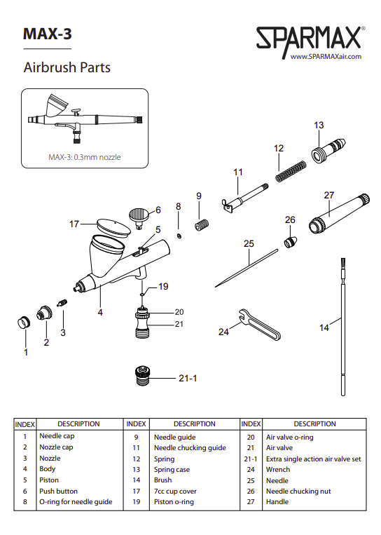Sparmax MAX-3 Airbrush - Nozzle 0.3 mm