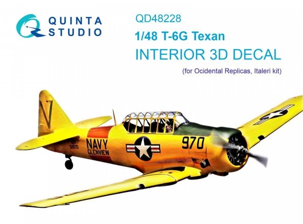 Quinta Studio QD48228 T-6G 3D-Printed &amp; coloured Interior on decal paper (Italeri) 1/48