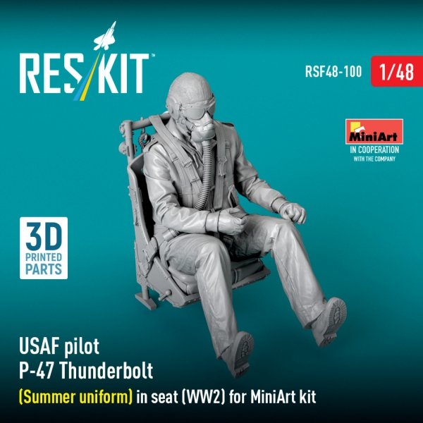 RESKIT RSF48-0100 USAF pilot P-47 Thunderbolt (Summer uniform) in seat (WW2) for MiniArt kit (3D Printed) (1/48)