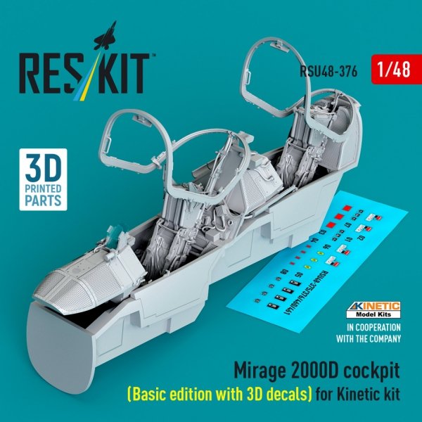 RESKIT RSU48-0376 Mirage 2000D cockpit (Basic edition with 3D decals) for Kinetic kit (3D Printed) 1/48