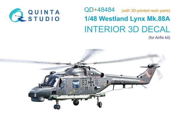 Quinta Studio QD+48484 Lynx Mk88A 3D-Printed &amp; coloured Interior on decal paper ( Airfix )( with 3D-printed resin parts ) 1/48