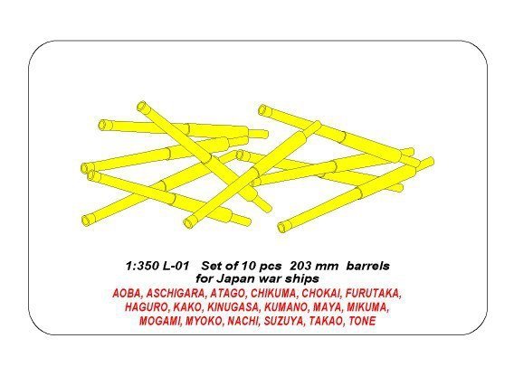 Aber 350L-01 Set of 10 pcs 203 mm barrels for Japan ships (1:350)