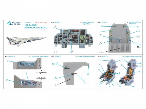Quinta Studio QD+72117 Su-24MR 3D-Printed coloured Interior on decal paper (Zvezda) (with 3D-printed resin part) 1/72