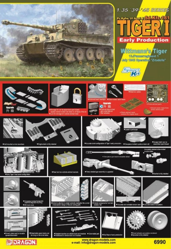 Dragon 6990 Tiger I Early Production Wittmann's Tiger 13./Panzer Regiment 1 Operation &quot;Zitadelle&quot; July 1943 1/35