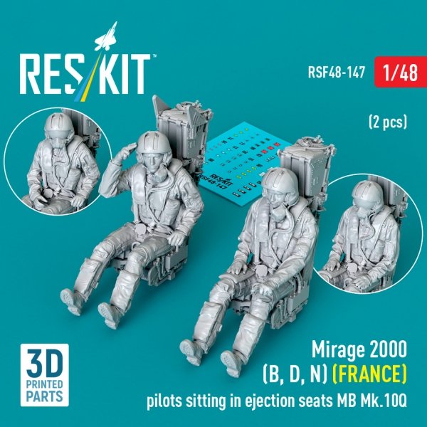 RESKIT RSF48-0147 Mirage 2000 (B, D, N) (FRANCE) pilots sitting in ejection seats MB Mk.10Q (2 pcs) (3D Printed) (1/48)