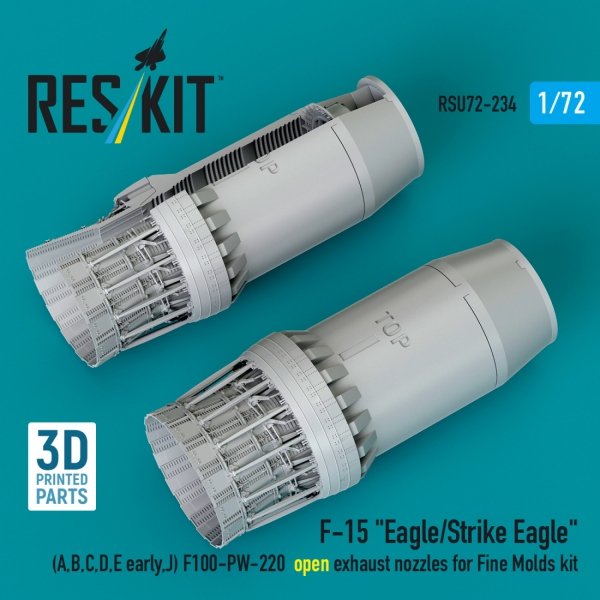 RESKIT RSU72-0234 F-15 "Eagle/Strike Eagle" (A,B,C,D,E early,J) F100-PW-220 open exhaust nozzles for Fine Molds kit (3D Printed) 1/72