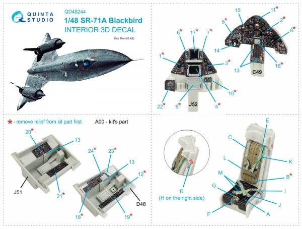 Quinta Studio QD48244 SR-71A 3D-Printed &amp; coloured Interior on decal paper (Revell) 1/48