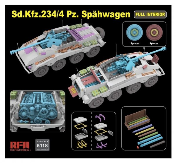 Rye Field Model 5118 Sd.Kfz. 234/4 Pz. Spähwagen with Full Interior 1/35