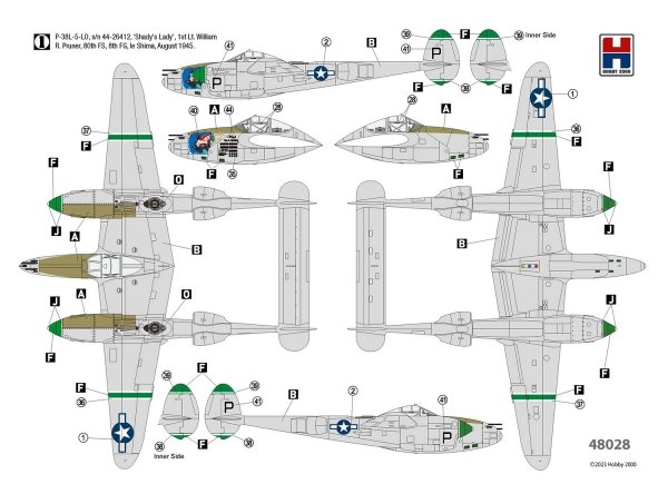 Hobby 2000 48028 P-38L Lightning 80th Fighter Squadron (ACADEMY+ CARTOGRAF + MASKI) 1/48