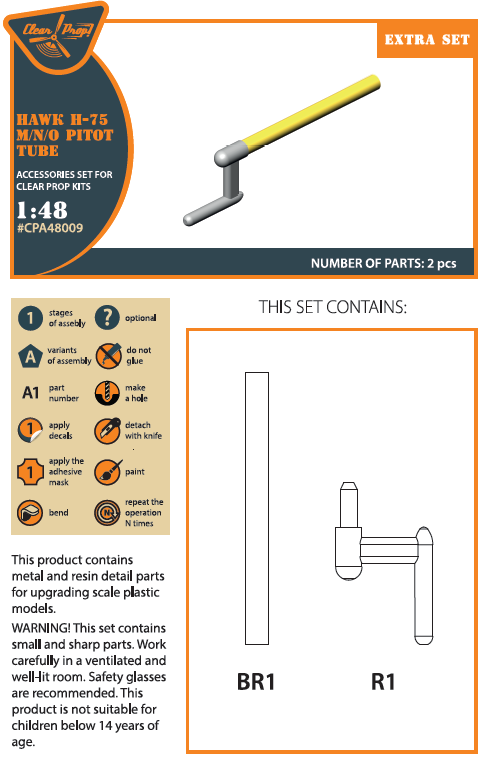 Clear Prop! CPA48009 Hawk H-75 M/N/O pitot tube for CP kit 1/48