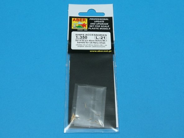 Aber 350L-21 Set of 20 pcs 40 mm Bofors Mk.1 barrels for US Navy ships (1:350)