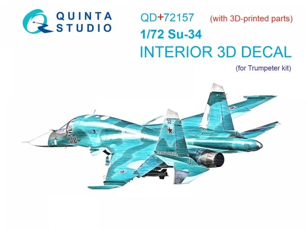 Quinta Studio QD+72157 Su-34 3D-Printed coloured Interior on decal paper (Trumpeter) (with 3D-printed resin part) 1/72