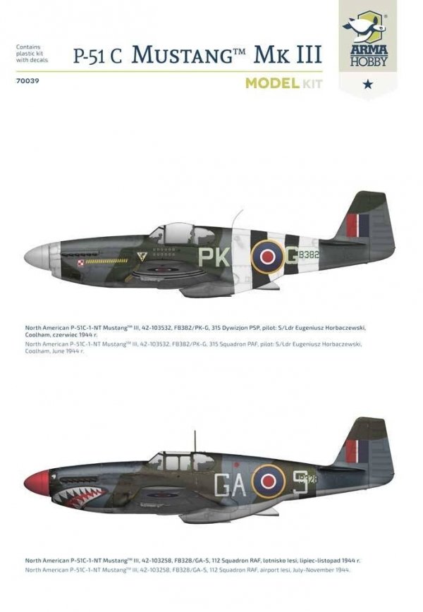 Arma Hobby 70039 P-51C Mustang Mk III Model Kit 1/72