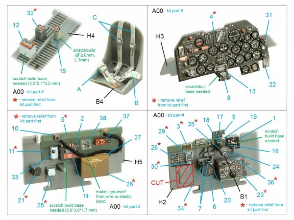 Quinta Studio QD48412 P-47D Thunderbolt Bubbletop 3D-Printed &amp; coloured Interior on decal paper (Tamiya) 1/48