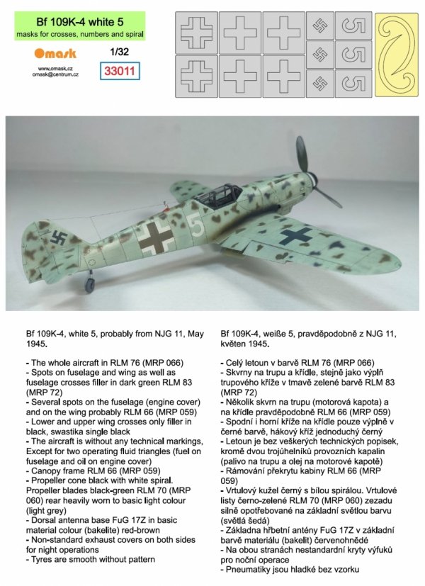 Omask 33011 Bf 109K-4 white 5 (masks for crosses, numbers and spiral) 1/32