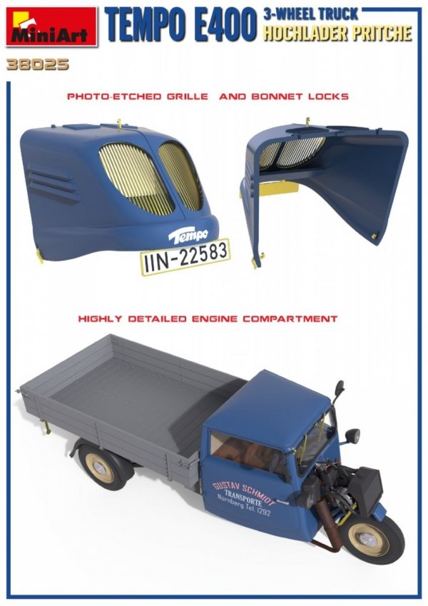 MiniArt 38025 TEMPO E400 HOCHLADER PRITSCHE 3-WHEEL TRUCK 1/35
