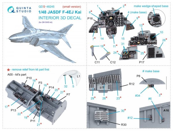 Quinta Studio QDS-48245 F-4EJ Kai 3D-Printed &amp; coloured Interior on decal paper (ZM SWS) (Small version) 1/48