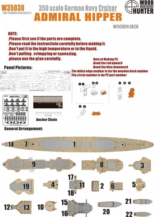 Wood Hunter W35030 Wood deck German Admiral Hipper for Trumpeter (1:350)