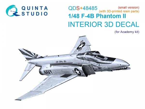 Quinta Studio QDS+48485 F-4B Phantom II 3D-Printed &amp; coloured Interior on decal paper (Academy) (Small version) (with 3D-printed resin parts) 1/48